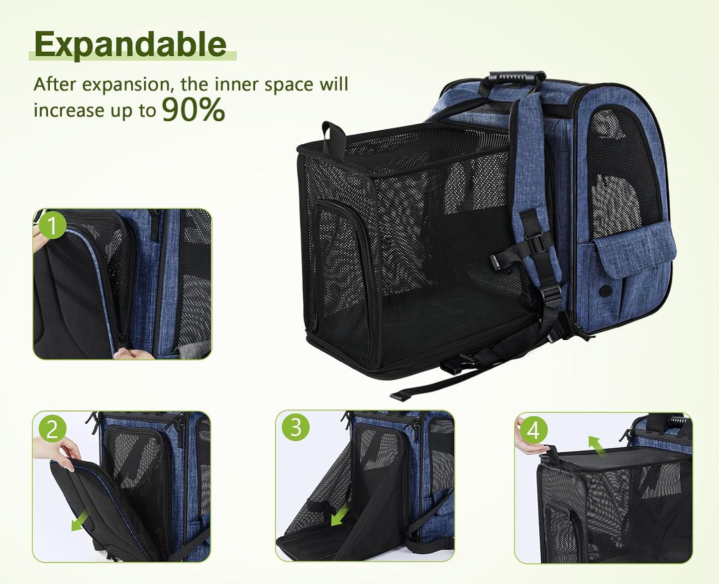 Pet Carrier Backpack, Cat Backpack Carrier, Expandable with Breathable Mesh for Small Dogs Cats, Dog Backpack Bag for Hiking Travel Camping Hold Pets up to 18 Lbs