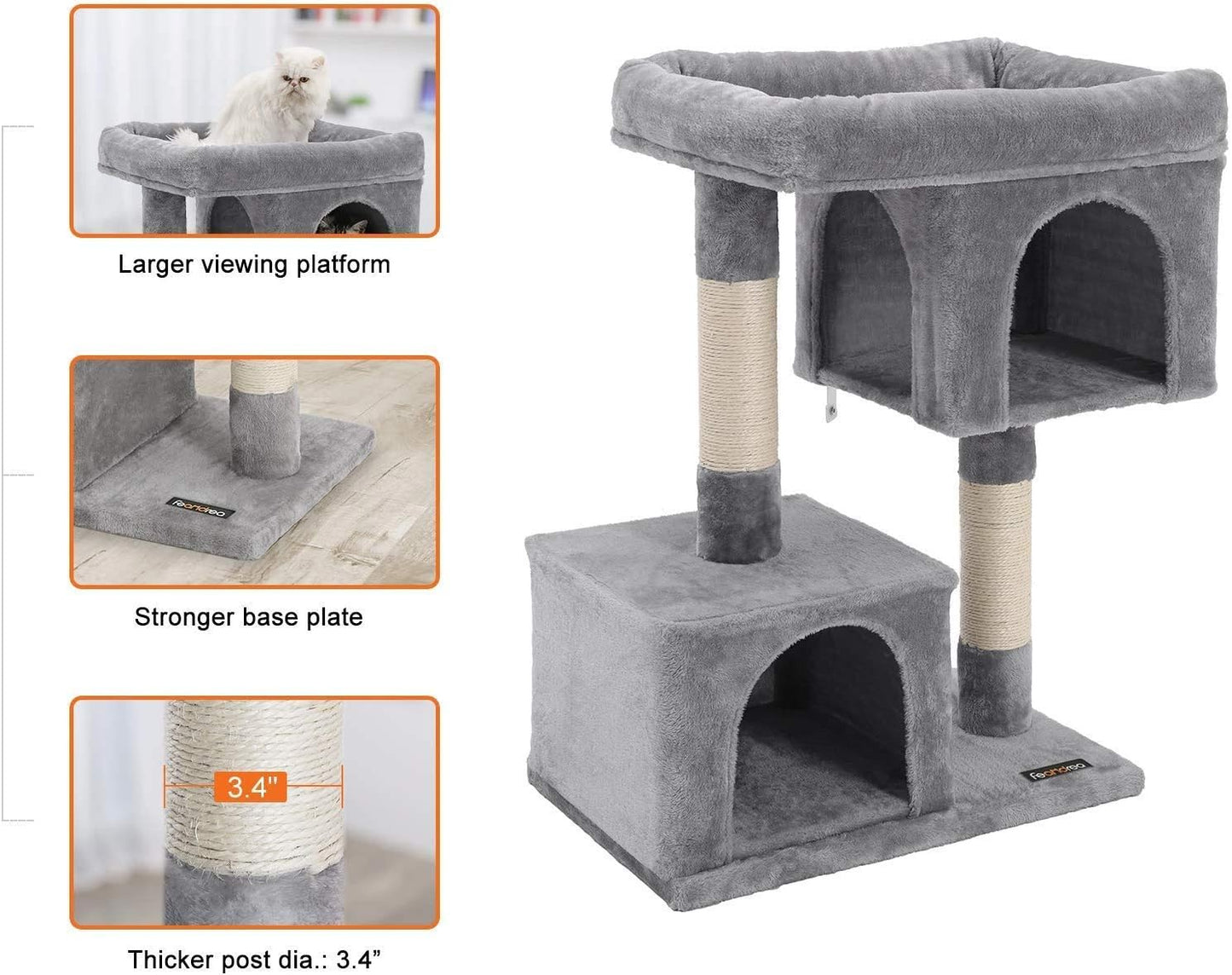 Cat Tree for Large Cats, Cat Tower 2 Cozy Plush Condos and Sisal Posts
