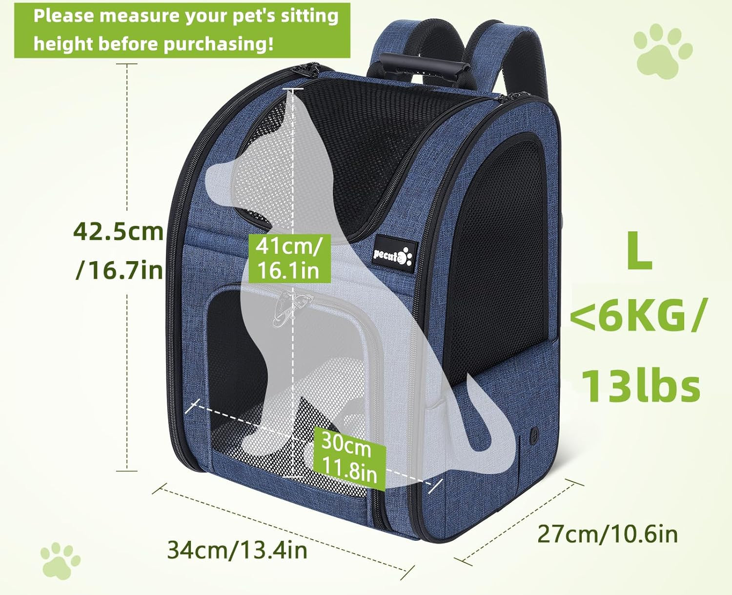 Pet Carrier Backpack, Cat Backpack Carrier, Expandable with Breathable Mesh for Small Dogs Cats, Dog Backpack Bag for Hiking Travel Camping Hold Pets up to 18 Lbs