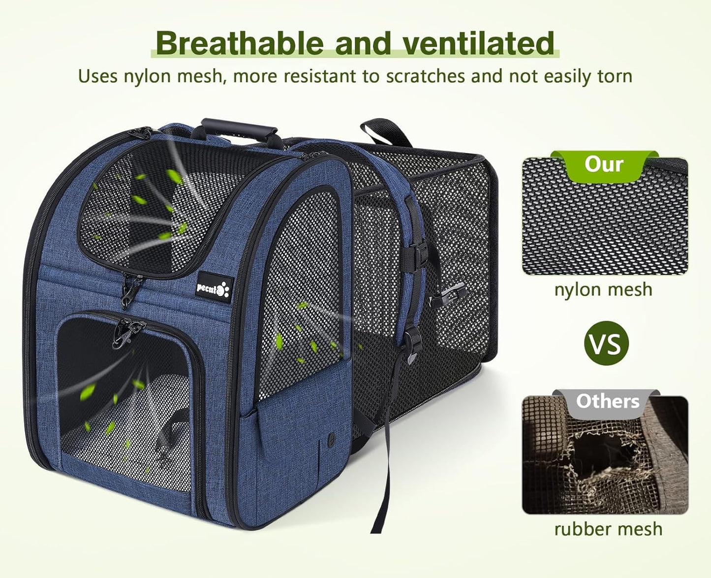 Pet Carrier Backpack, Cat Backpack Carrier, Expandable with Breathable Mesh for Small Dogs Cats, Dog Backpack Bag for Hiking Travel Camping Hold Pets up to 18 Lbs