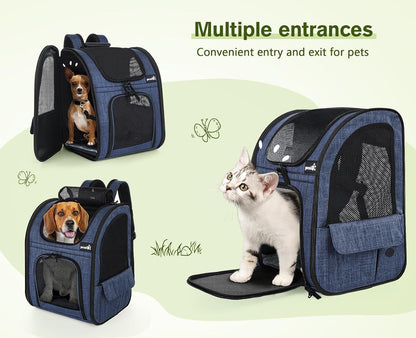 Pet Carrier Backpack, Cat Backpack Carrier, Expandable with Breathable Mesh for Small Dogs Cats, Dog Backpack Bag for Hiking Travel Camping Hold Pets up to 18 Lbs