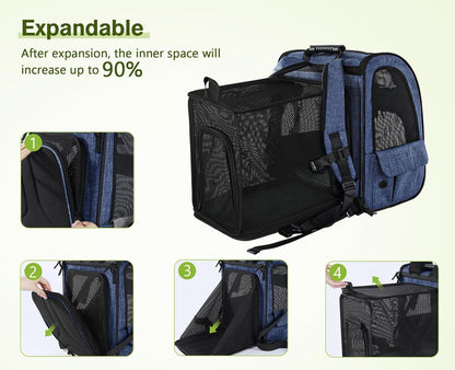 Pet Carrier Backpack, Cat Backpack Carrier, Expandable with Breathable Mesh for Small Dogs Cats, Dog Backpack Bag for Hiking Travel Camping Hold Pets up to 18 Lbs