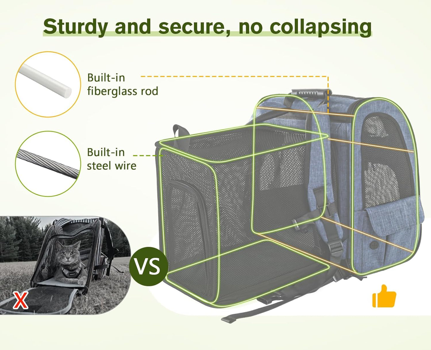 Pet Carrier Backpack, Cat Backpack Carrier, Expandable with Breathable Mesh for Small Dogs Cats, Dog Backpack Bag for Hiking Travel Camping Hold Pets up to 18 Lbs