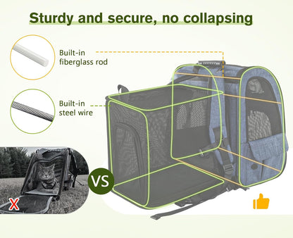 Pet Carrier Backpack, Cat Backpack Carrier, Expandable with Breathable Mesh for Small Dogs Cats, Dog Backpack Bag for Hiking Travel Camping Hold Pets up to 18 Lbs